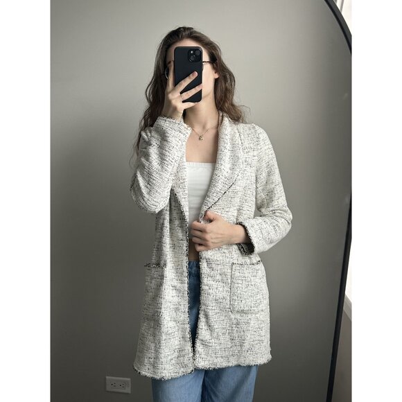 Max Studio White & Black Heathered Tweed Cardigan Size M – Classic Textured Knit - Picture 7 of 9